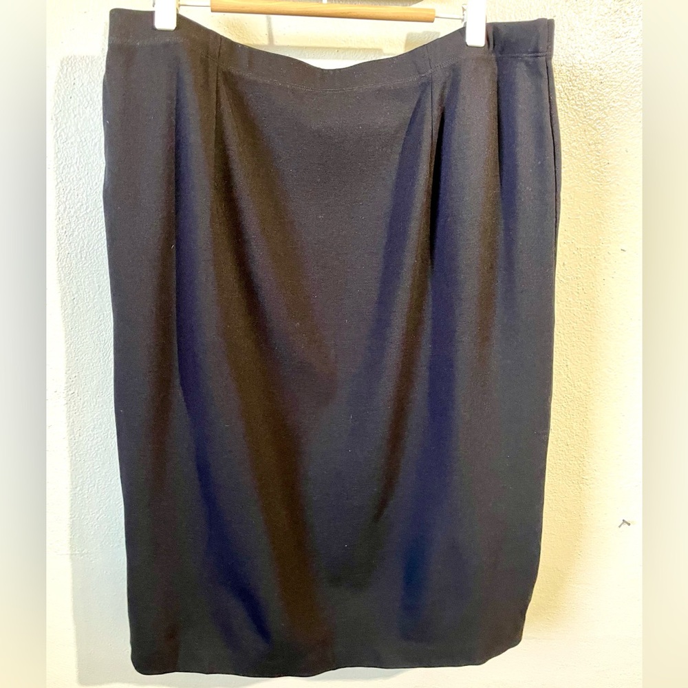 Eileen Fisher Black Knit Pull On Skirt Midi Stretch Minimalist Career Large